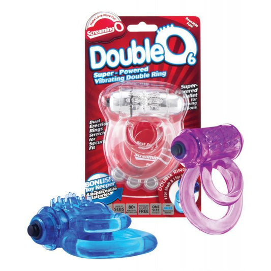 DoubleO 6 Vibrating Double Cock Ring - Asst. Colors